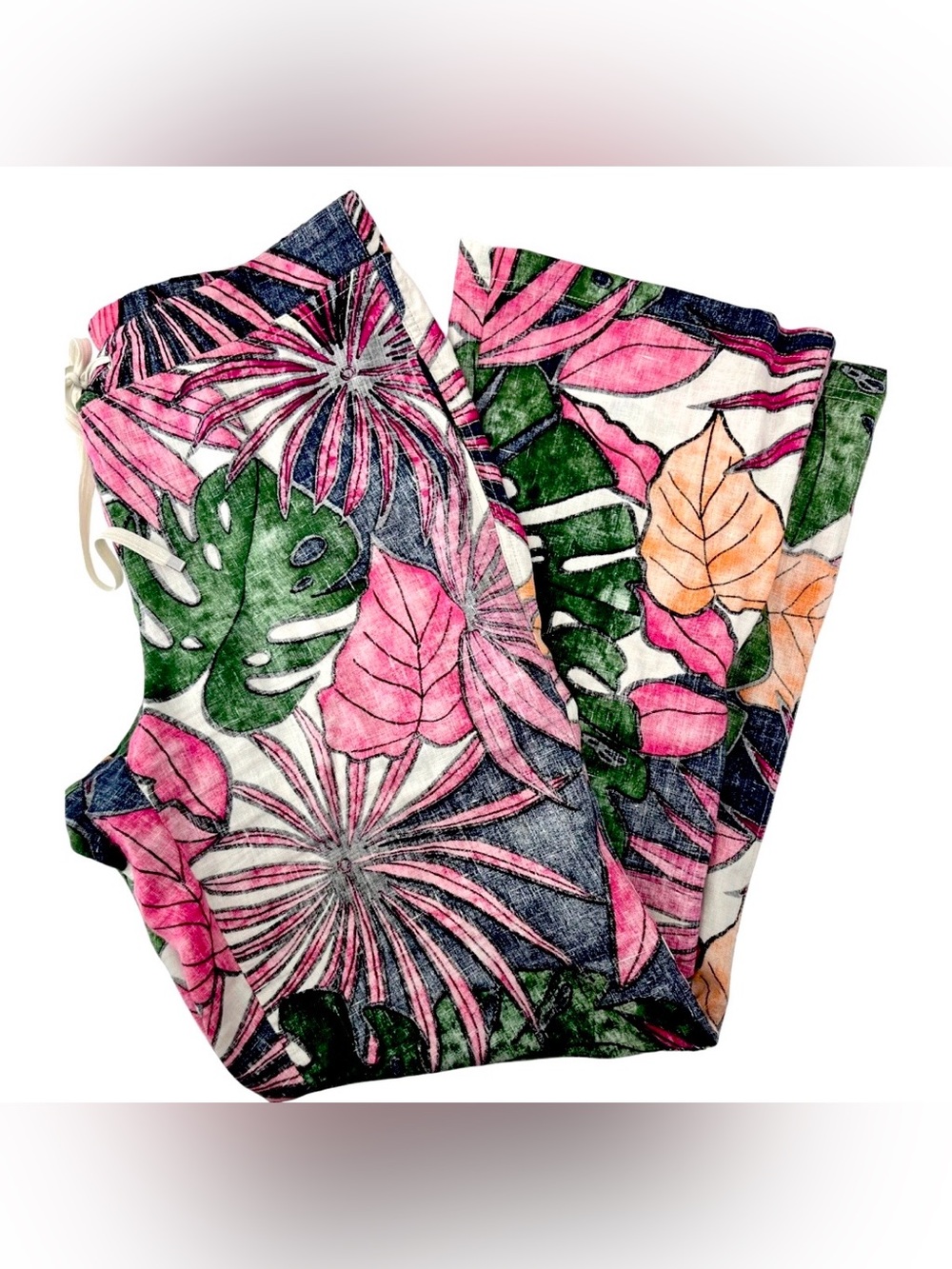 Tommy Bahama 100% Linen Tropical Two Palms Drawstring Easy Pants Multicolor~ 10